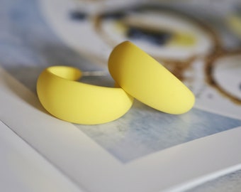 Matte Yellow Hoop Earrings