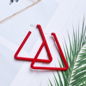 Red Acrylic Triangle Hoop Earrings( Extra Large)