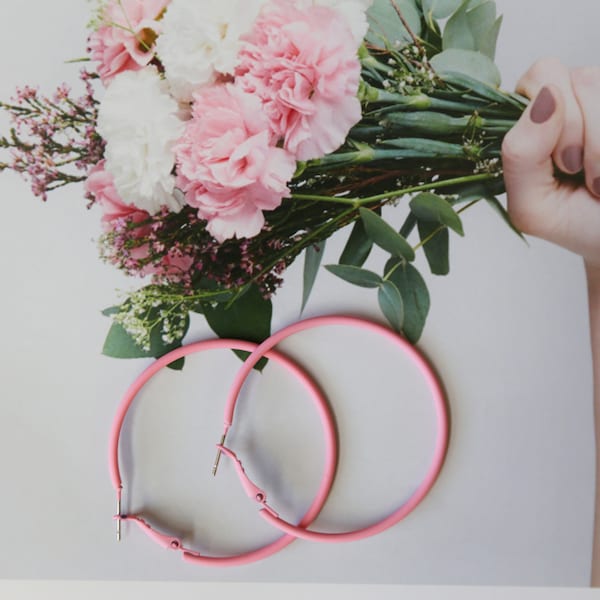 Cherry Pink Minimalist Hoop Earrings