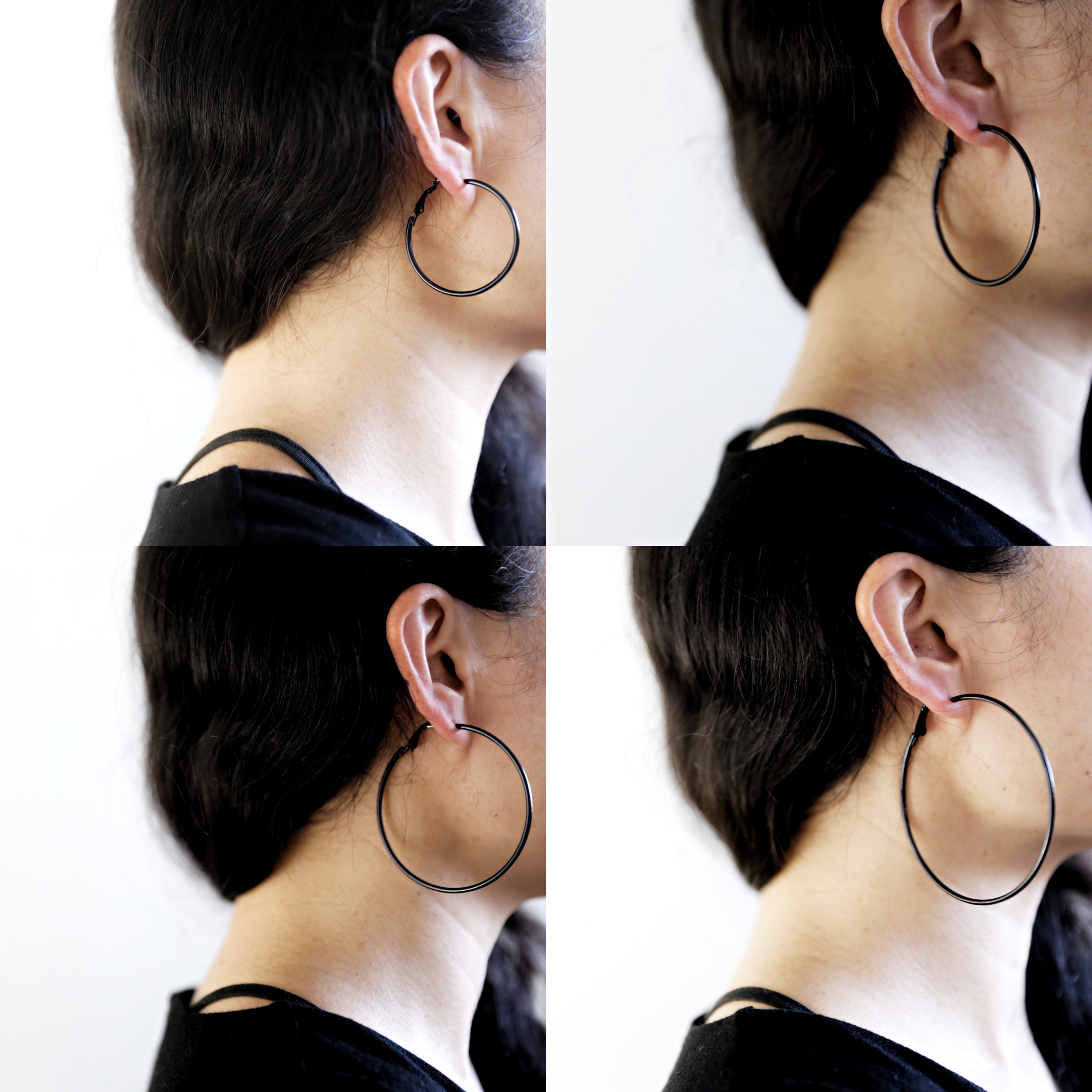 [BLACKMUSE] 925silver☆Color epoxy mini hoops Earrings Black Cz Dangle Hoop Earrings • 925 Sterling Silver • Huggie