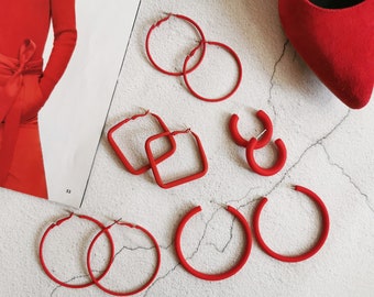 Holiday Red Hoop Earrings