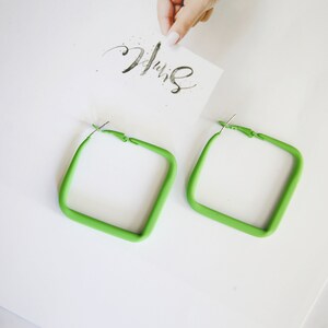 Apple Green Square Hoop Earrings