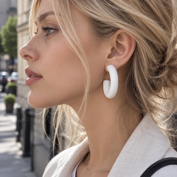 White Open Hoop Earrings