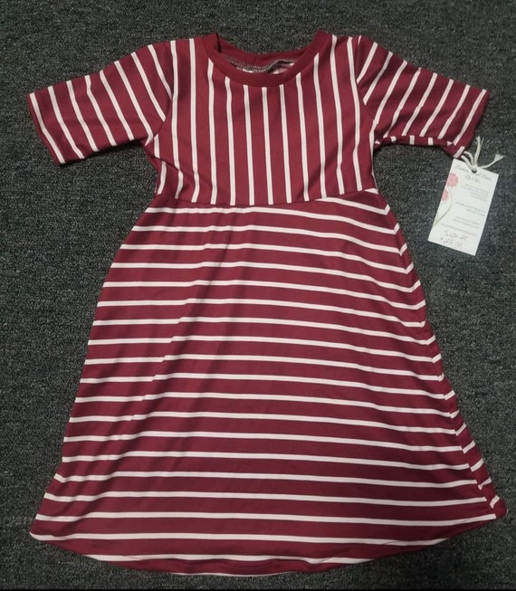 Size 2 Burgundy Stripe Girl's Dress