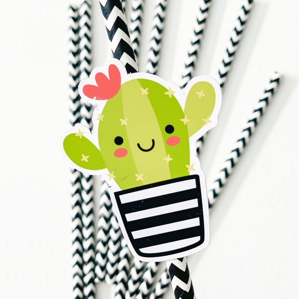 Cactus Paper Straws - Fiesta - Cactus - Llama - Summer Party - Birthday Party - Paper Straws - MOD - Black & White