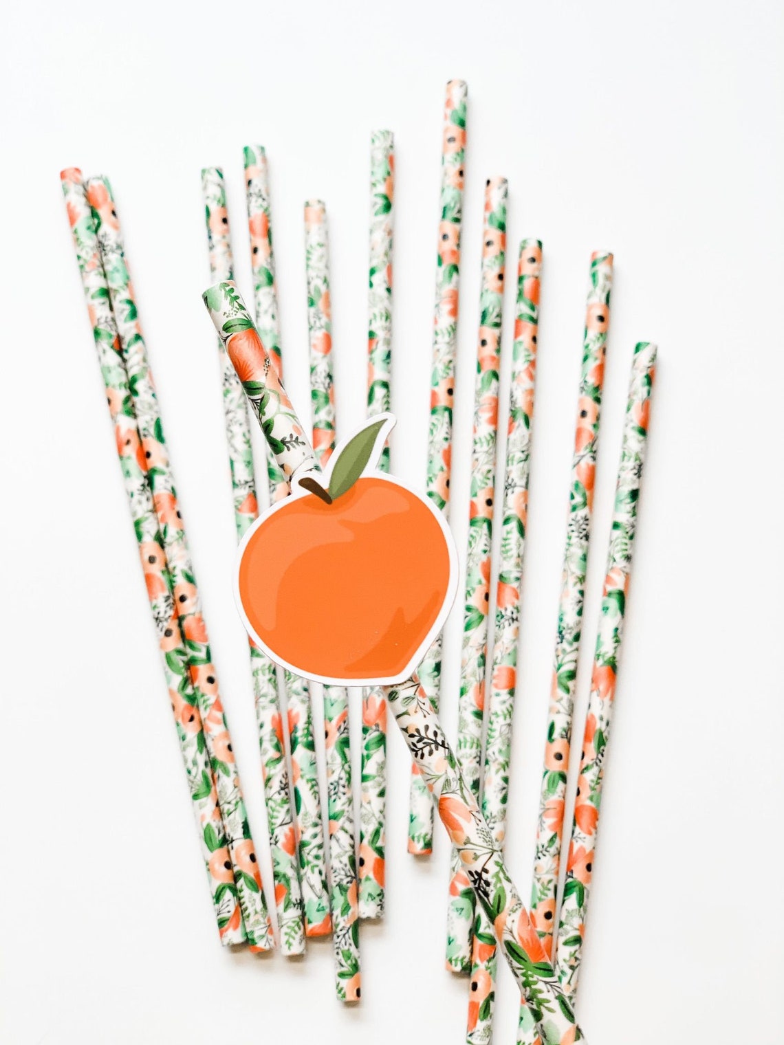 Floral Peach Straws One Sweet Peach Sweet as A Peach Etsy