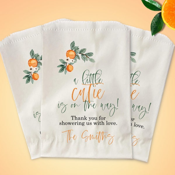 Little Cutie Favor Bags - 24 Quantity - Little Cutie Is On The Way - Baby Shower Favor Bags - Treat Bags - Orange Theme - Guest Favor Bags