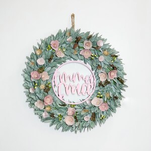 Baby Girl Nursery Room Decor - Wood Wreath Sign - Personalized - Girl Room Decor - Name Wood Sign - Floral Sign