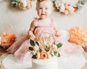 Sweet as a Peach Cake Topper - Cake Smash - Floral Hoop Topper - Georgia Peach - One Sweet Peach - Peach Birthday Party - 1st First Birthday