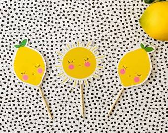 Lemons Cupcake Toppers - Set of 24 - Cupcake Toppers - Summer Party - Sunshine & Lemonade - Birthday Cupcake Toppers - Cute Toppers