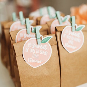 Peaches Mini Favor Tags Bags - Treat Bags - One Is Sweet - Sweet As A Peach - Birthday Peach Theme - Candy Bags - Kraft Sacks