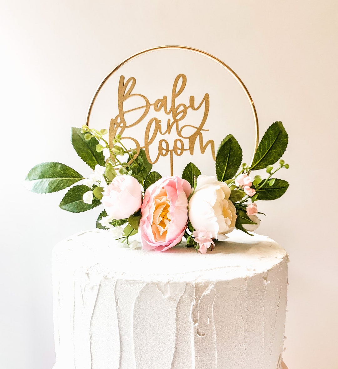 Baby in Bloom Shower Pink and White Cake Topper Floral Hoop Topper Baby
