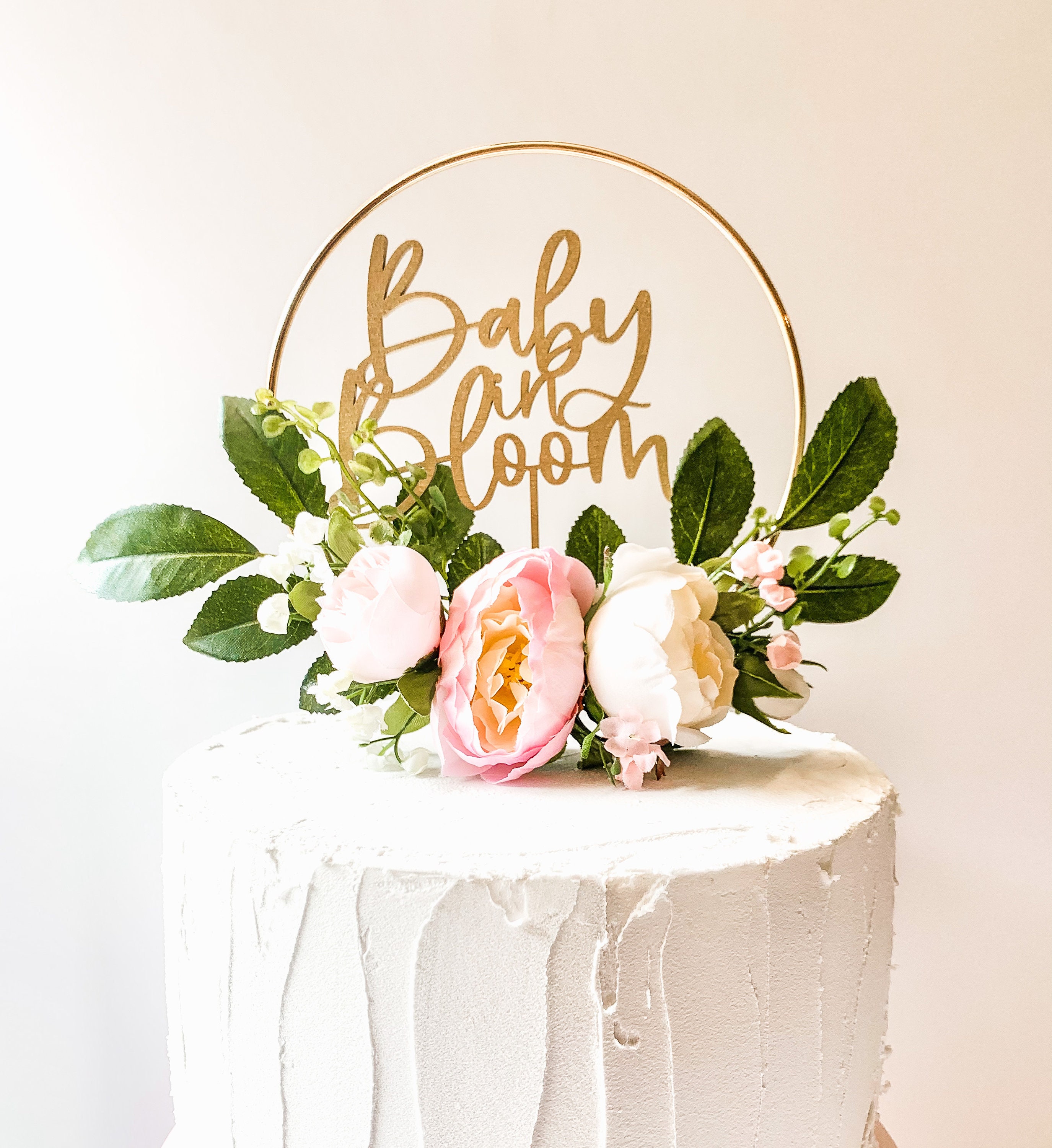 Baby in Bloom Shower Pink and White Cake Topper Floral Hoop Topper Baby  Shower Floral Themed Party 
