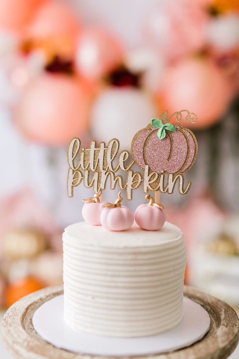 Pumpkin Baby Shower Pumpkin Cake Topper Pumpkin Theme Birthday Glitter Cake Topper Gold Rose Gold Coral Peach Pink Cake Topper image 6