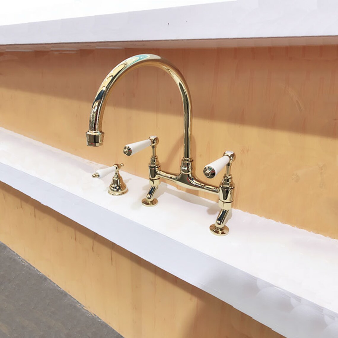 8 Antique Luxury Brass Bridge Kitchen Faucet Uncoated Etsy