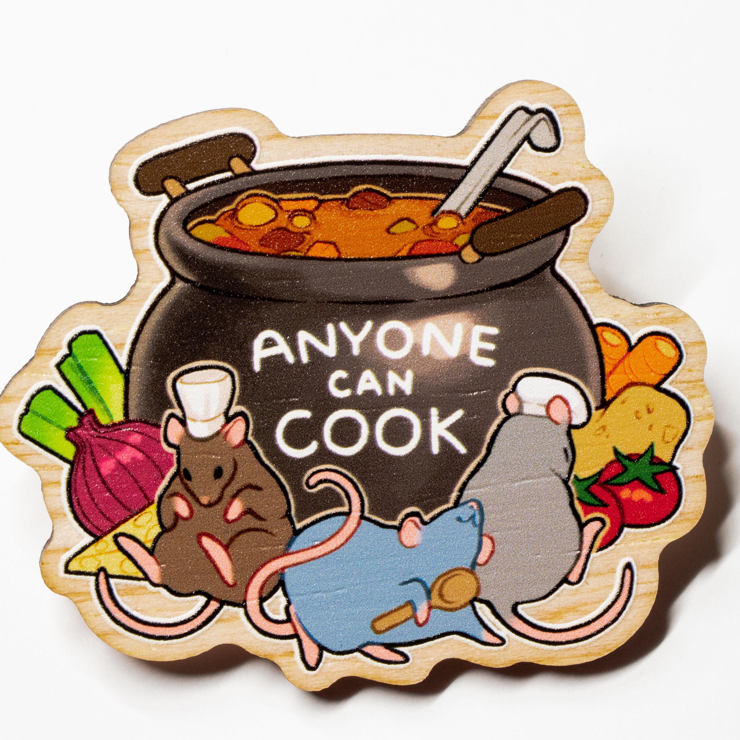 Chef Pin Anyone Can Cook Pin | Rat Chef Wooden Pin - Etsy