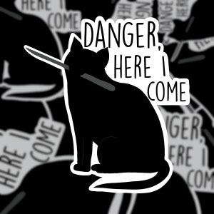 Gevaar Hier kom ik: sticker zwarte kat