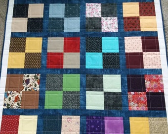 Scrappy Four Patch Lap Quilt Handmade