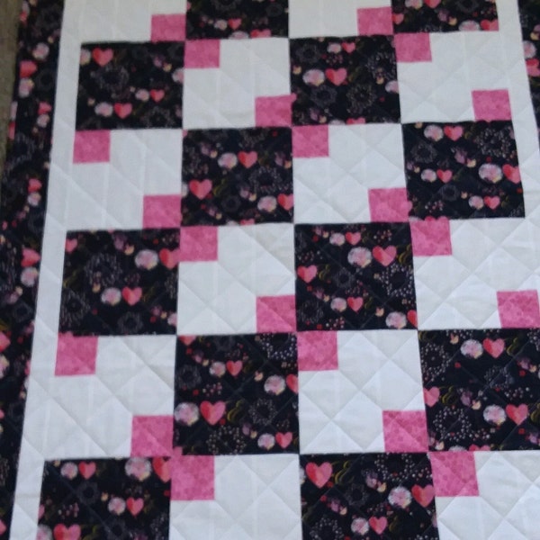 Black and Pink Handmade Lap Quilt