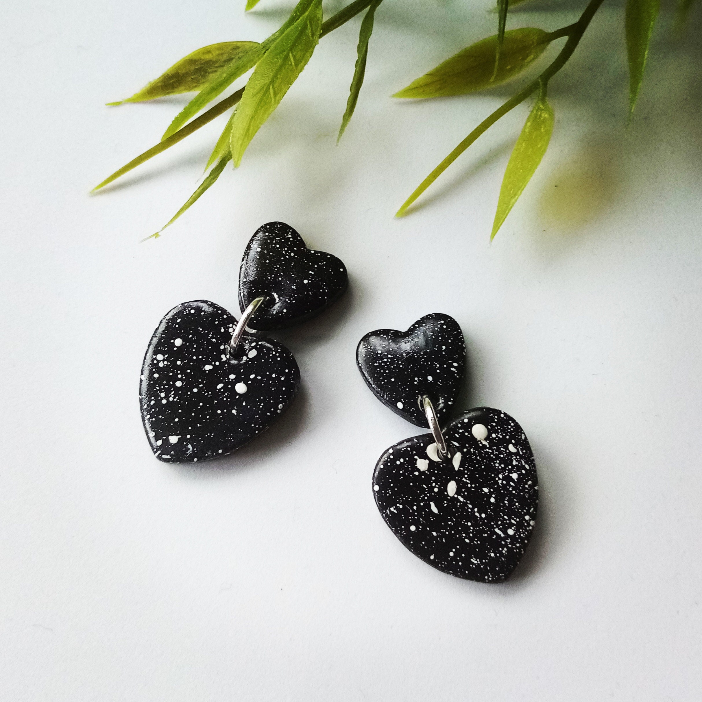 Valentines earrings Black Polymer Clay Handpainted Earrings Etsy