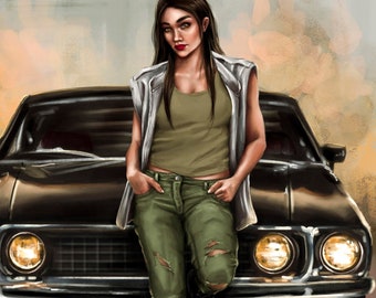 Hot Car Cool Babe 8x10 art print supernatural muscle chevelle mustang