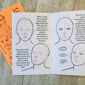 Art Zine Drawing Portraits 12 page, large zine, step by step tutorial on drawing faces and heads image 2