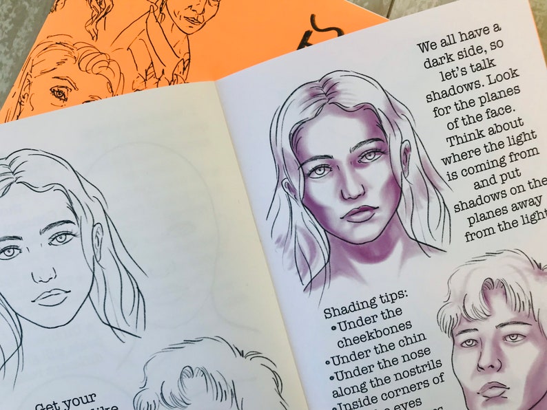 Art Zine Drawing Portraits 12 page, large zine, step by step tutorial on drawing faces and heads image 4