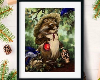 Japanese Tanuki Yokai - Bake Danuki - Art Print - 8x10 Print - raccoon dog, monster, spirit, mythic creature