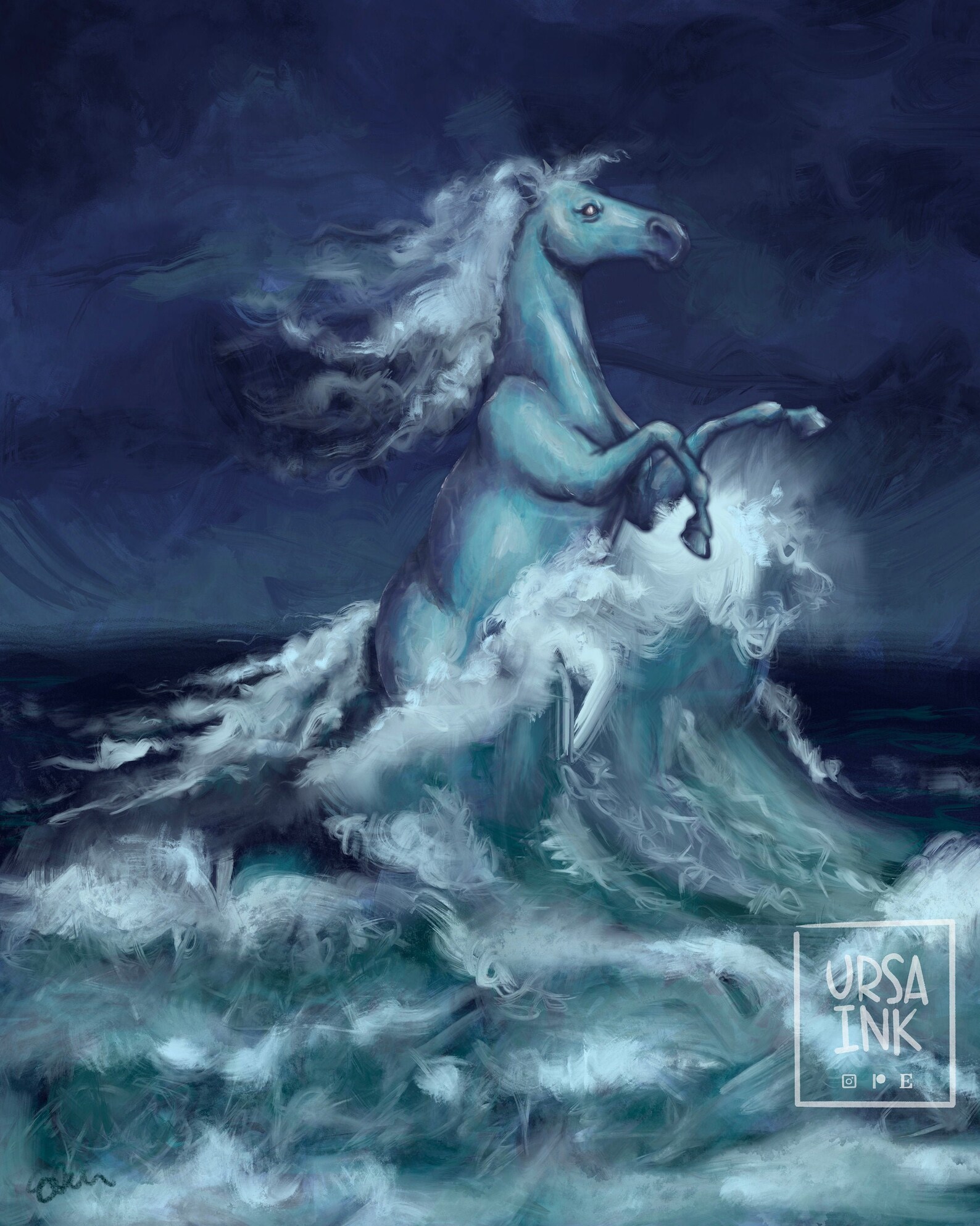 Nokk the Horse Water Spirit Art Painting Instant Digital Etsy