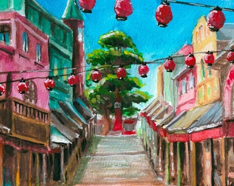 I have been spirited away Watercolor Painting town 8x8 art print