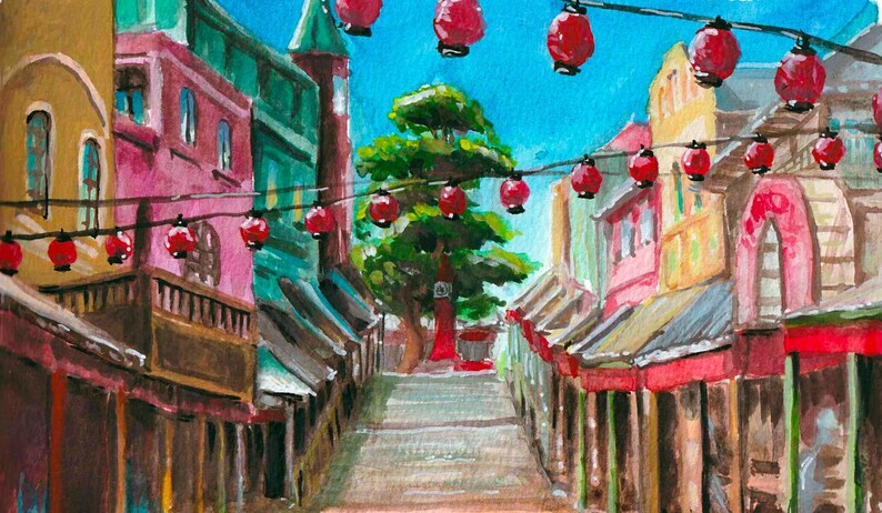 I have been spirited away Watercolor Painting town 8x8 art print image 1