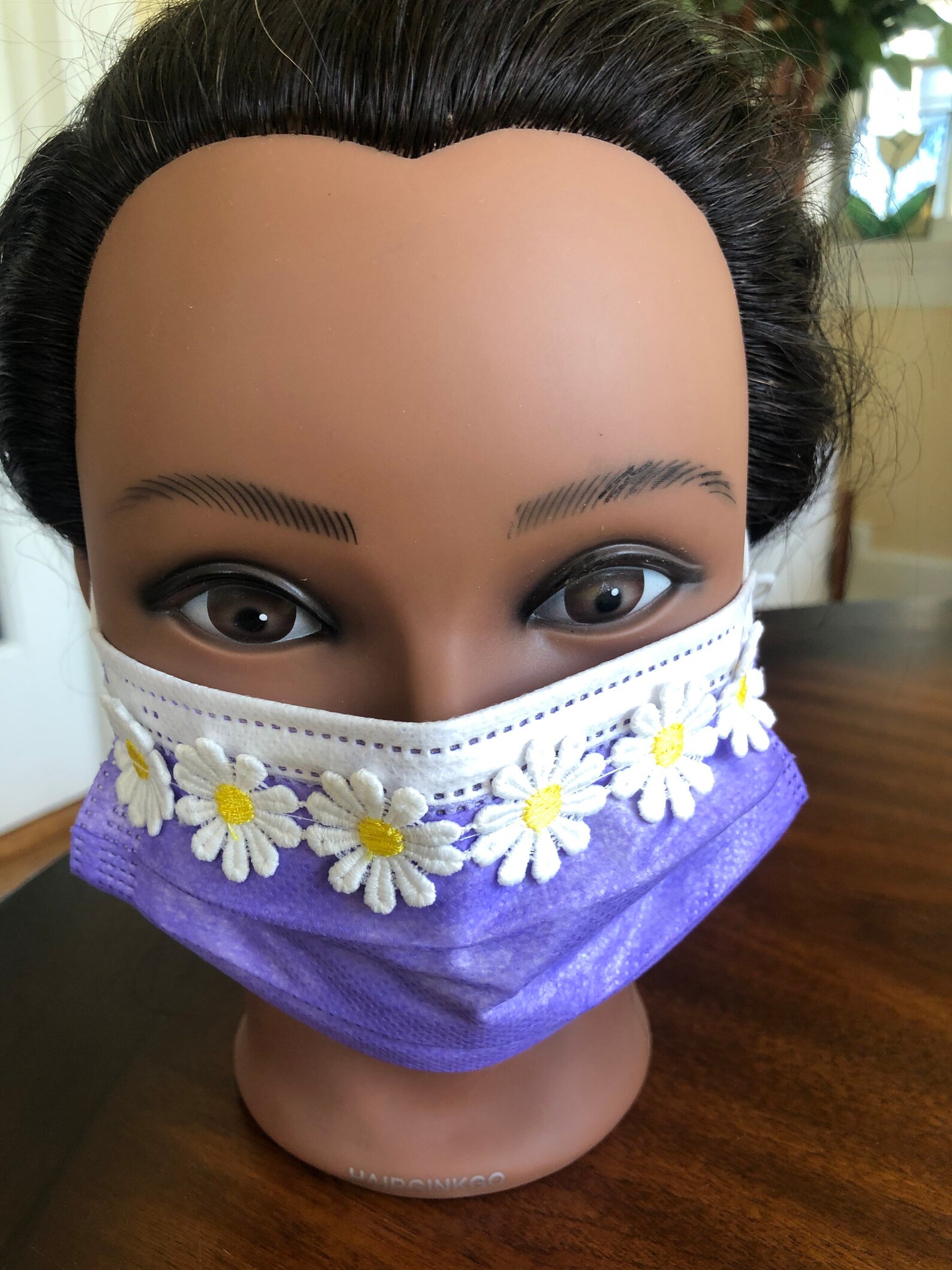 Disposable embellished PURPLE face mask w white daisy w yellow Etsy
