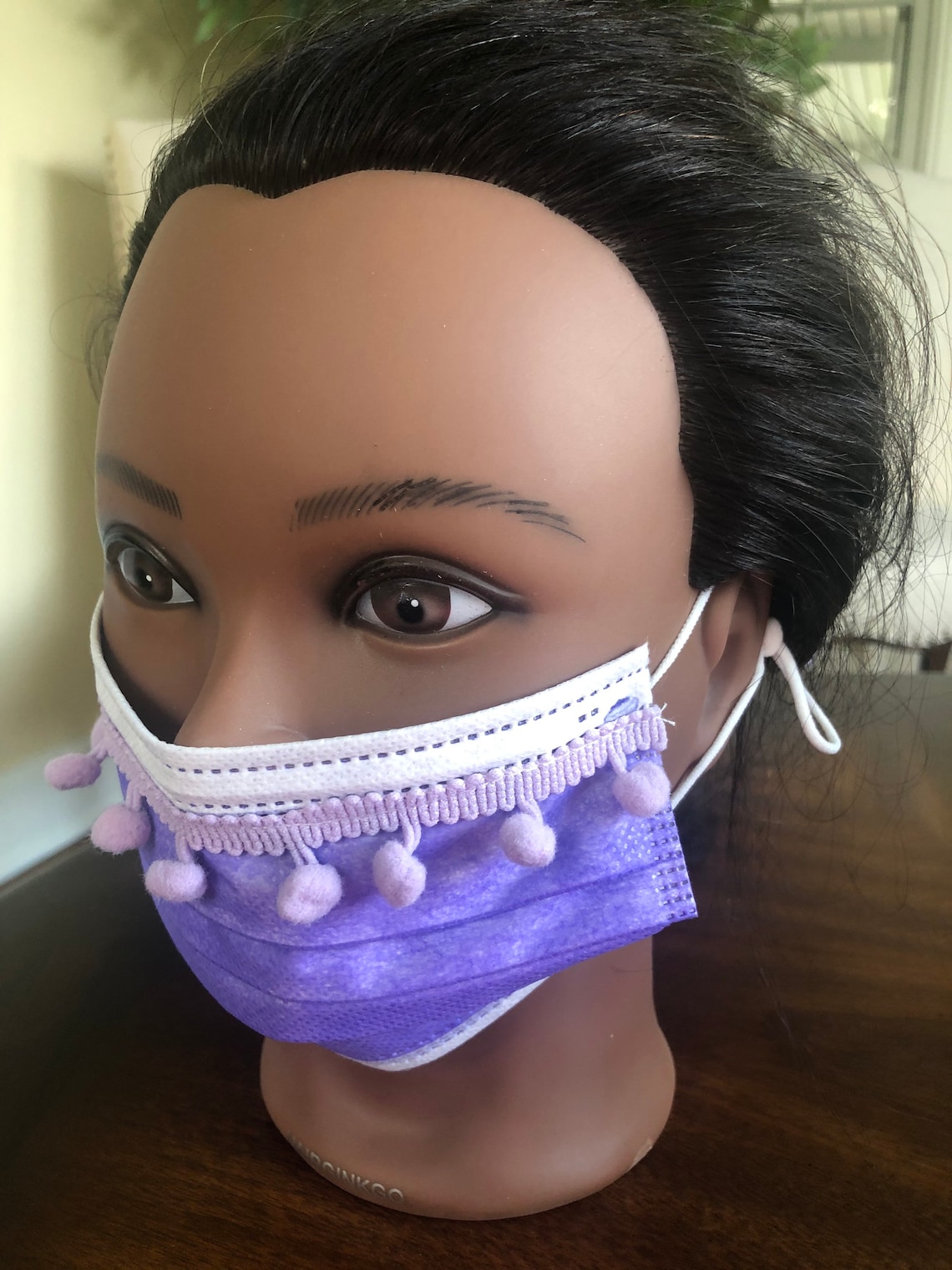 Disposable embellished PURPLE face mask w LAVENDER trim w Pom Etsy