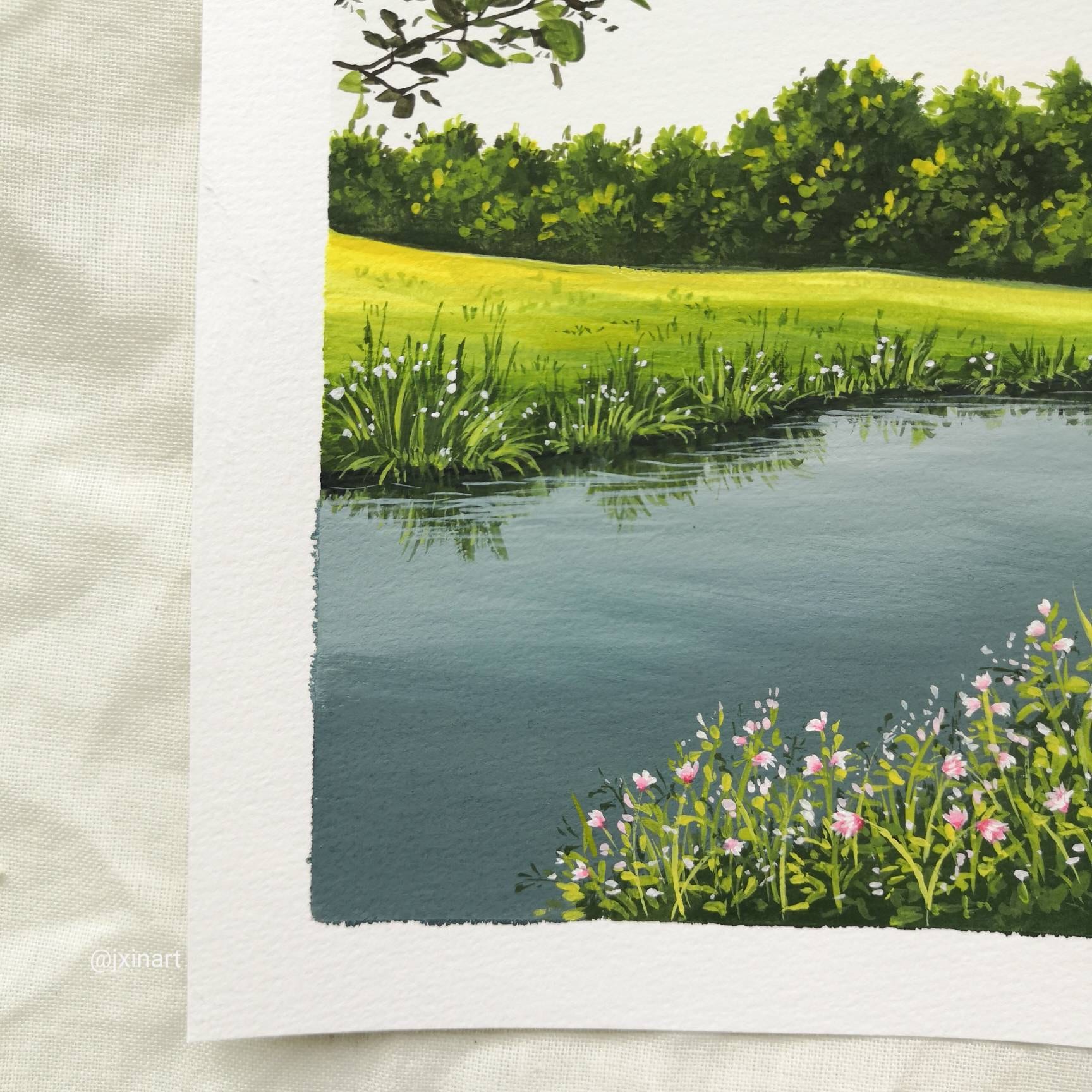 26/30 Gouache Landscape painting Art print Wall deco Etsy