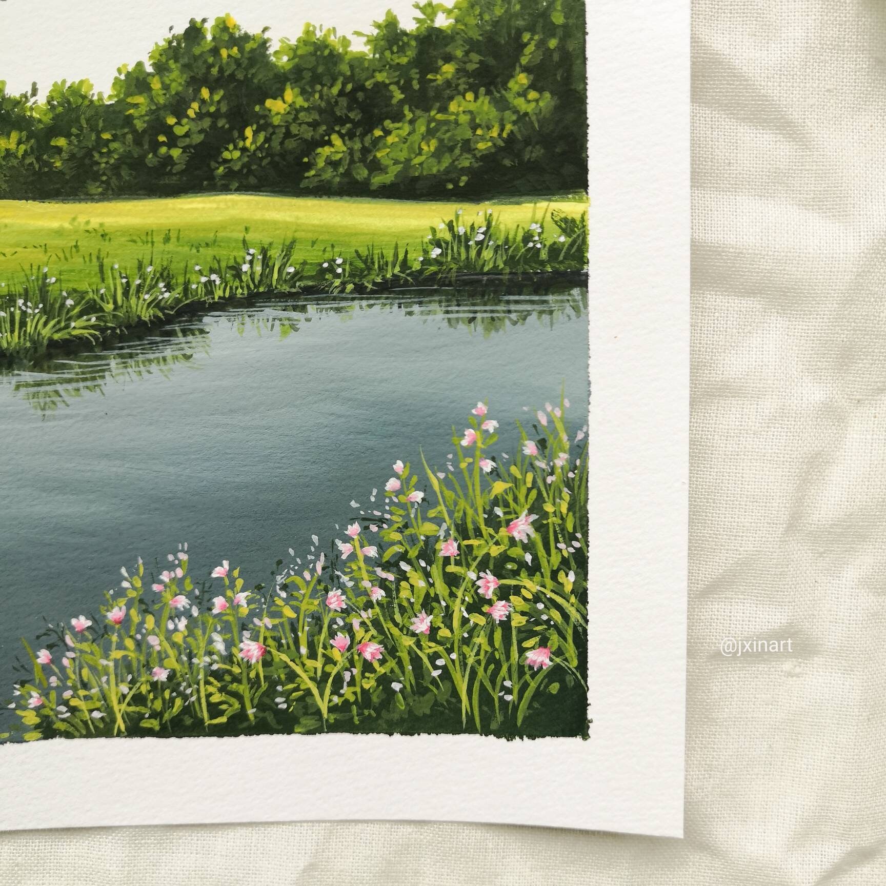 26/30 Gouache Landscape painting Art print Wall deco Etsy