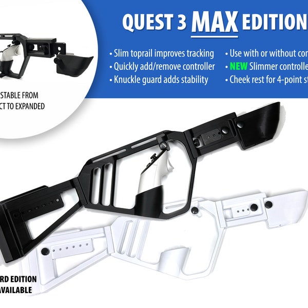 MAX Featherlight VR Rifle Gunstock Grip Edition - Meta Quest 3 Compatible - Designed For Use Both With And Without Grips
