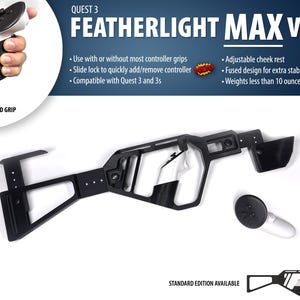 MAX Featherlight VR Rifle Gunstock - Meta Quest 3 & 3S Compatible - Designed For Use Both With And Without Grips