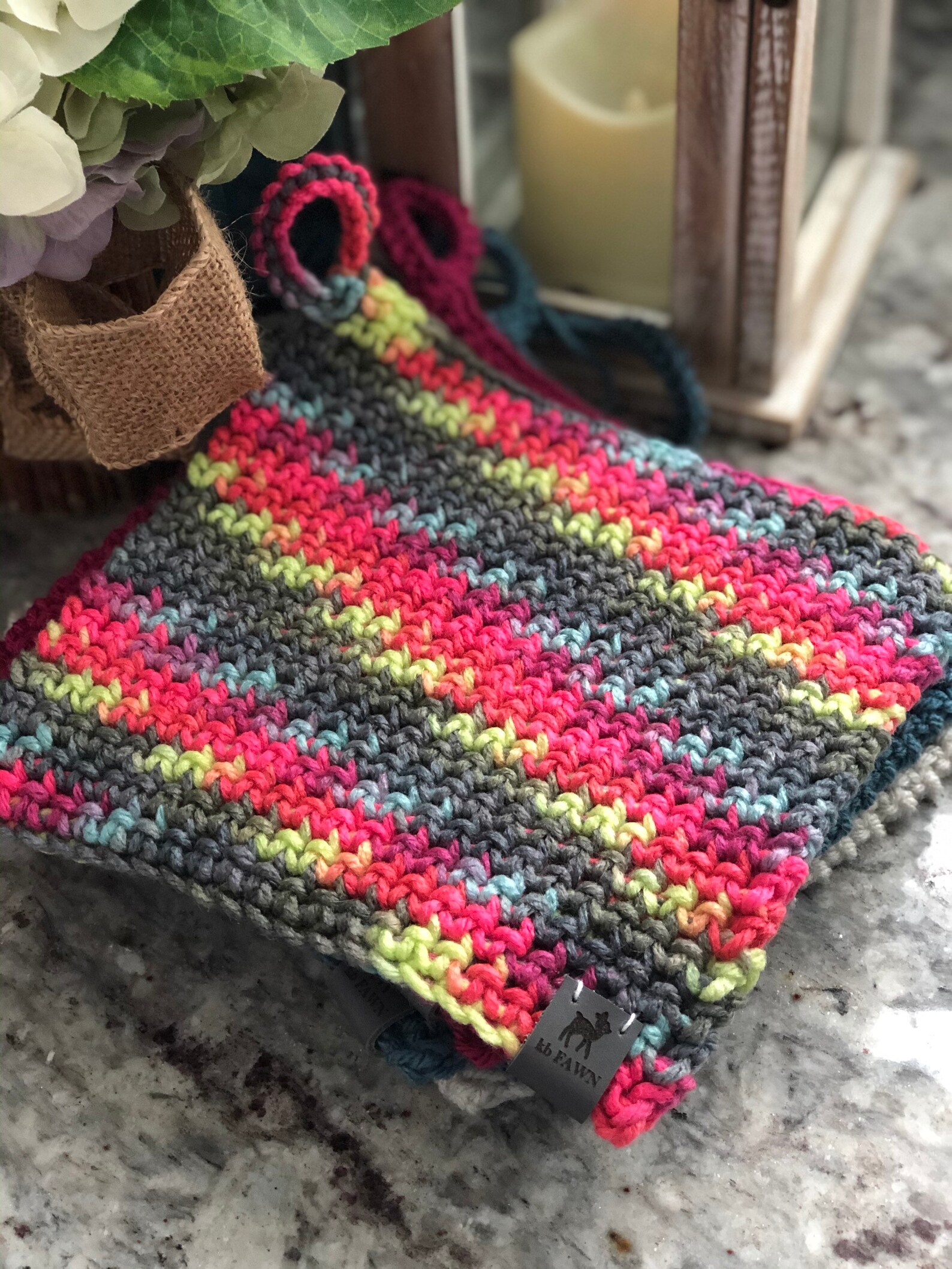 Bright & Cheery multicolored cotton yarn potholder to spruce Etsy