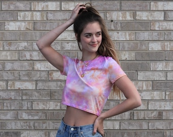 Adult Womens Ladies Ice Tie Dye Tiedye Tie-Dye Custom Personalized Made to Order Crop Top Cropped T-Shirt TShirt Tee T Shirt Short Sleeve