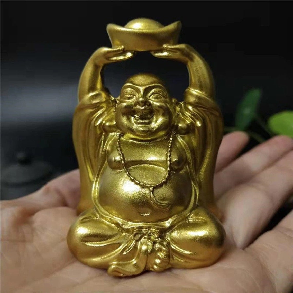 Gold Laughing Buddha Statue Money Maitreya Buddha Sculpture Etsy