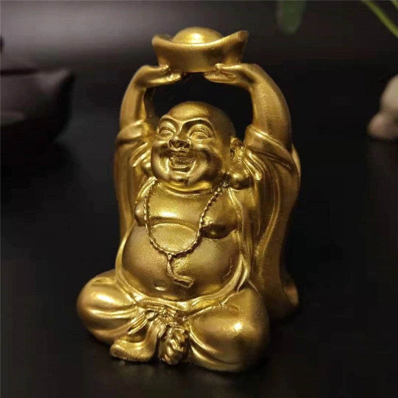Gold Laughing Buddha Statue Money Maitreya Buddha Sculpture Etsy