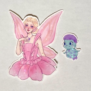 Fairytopia Elina and Bibble Pink Sparkle Sticker/ Sticker for Phone, Laptop Waterbottle, etc / Cute Aesthetic Glitter Sticker / Pink Fairy