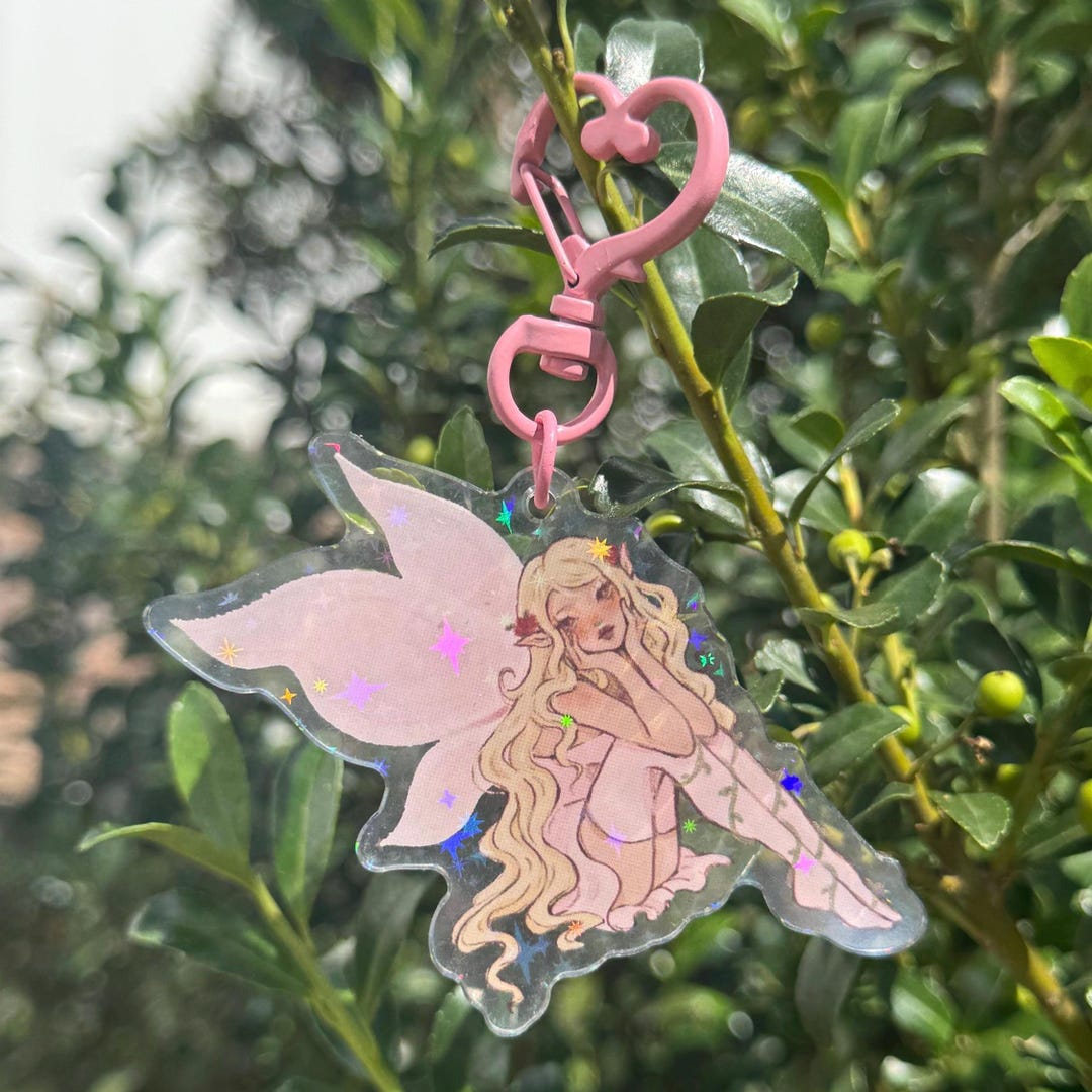 Sparkly Pink Fairy Acrylic Keychain / 2 in Glitter Double Sided Fairy ...