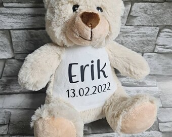 Bär, Teddy, Personalisiertes Kuscheltier, Schriftzug, personalisiert, Geschenk zur Geburt, Aufkleber