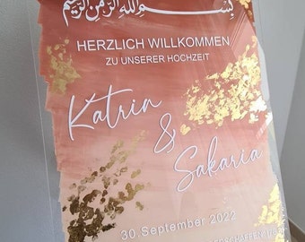 Willkommensschild aus Acryl Plexiglas, Aufkleber, Schriftzug, Hochzeit, Feiern, Geburtstag, Hennaabend, Verlobung, Trauung, personalisiert