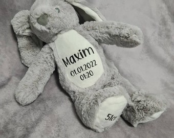 Personalisiertes Kuscheltier, Hase, Kuscheltier zur Geburt, Schriftzug, personalisiert, Geschenk, Aufkleber