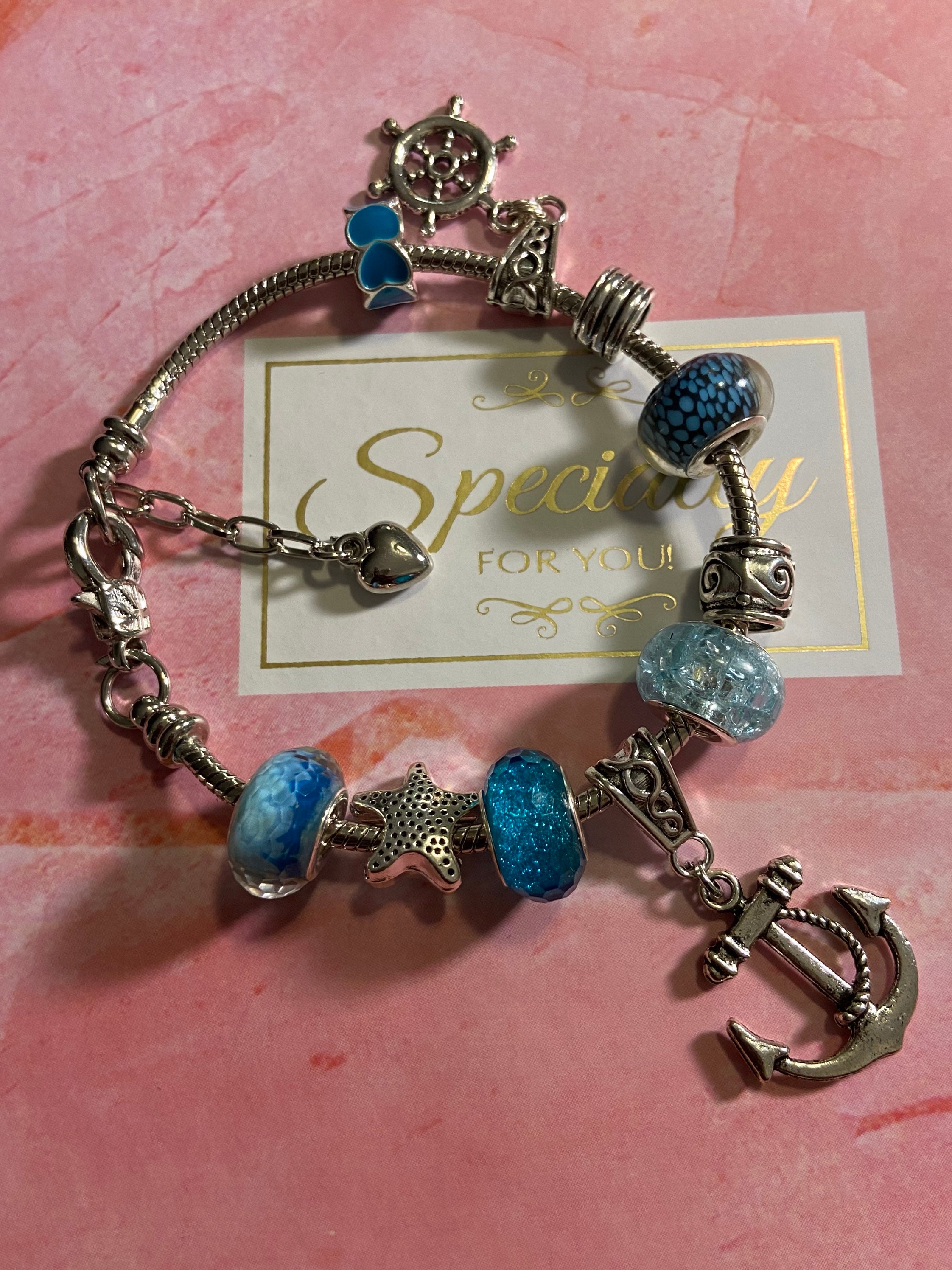 Anchor charm bracelet | Etsy