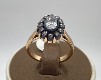 Antique Design Oval Cut Halo Diamond Bronze Ring