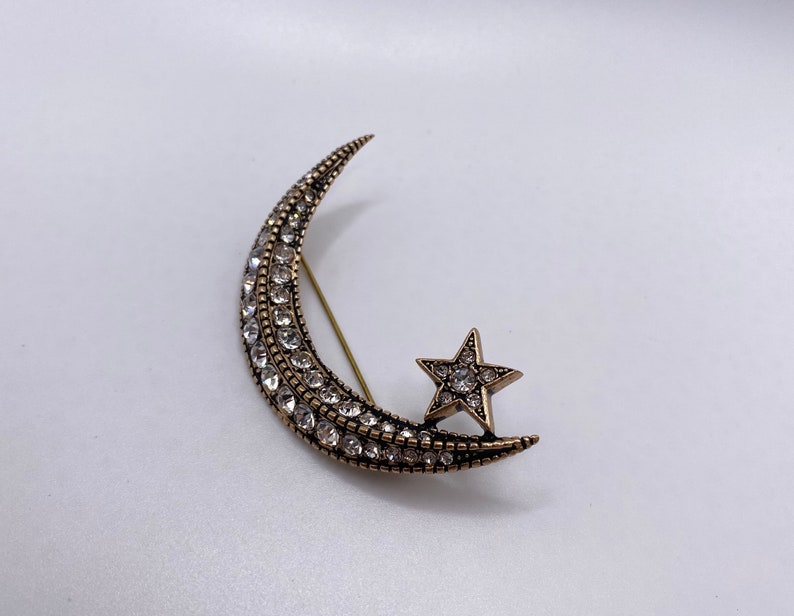 Edwardian Style Moon And Star Bronze Brooch image 6