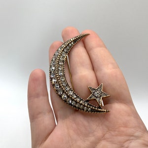 Edwardian Style Moon And Star Bronze Brooch image 3